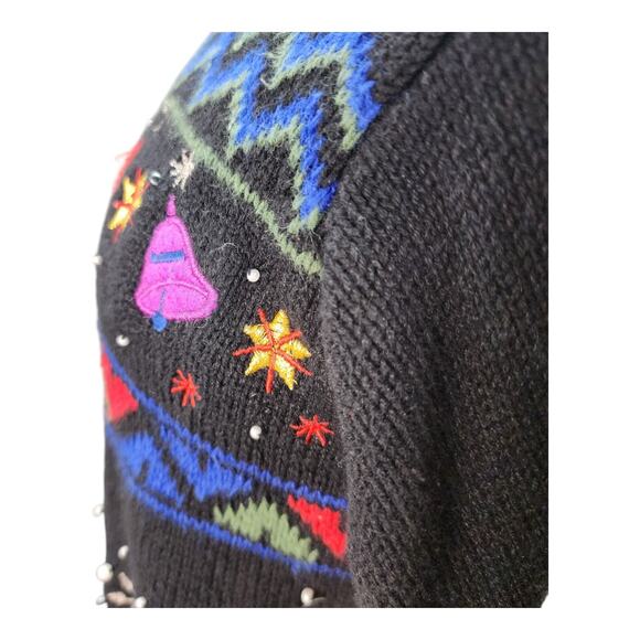 Designers Originals Studio Sweater Women’s LARGE Christmas Black Snowman Holiday - Picture 7 of 16